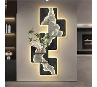 AZQOHMIS Decoración de Pared Minimalista Cuadrada, Arte de Pared con ilusión óptica y luz LED, Arte de Pared Texturizado para Sala de Estar, Entrada y Pasillo (Negro, 39,4 x 19,7 Pulgadas).