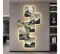 AZQOHMIS Decoración de Pared Minimalista Cuadrada, Arte de Pared con ilusión óptica y luz LED, Arte de Pared Texturizado para Sala de Estar, Entrada y Pasillo (Gris, 55,1 x 27,6 Pulgadas).