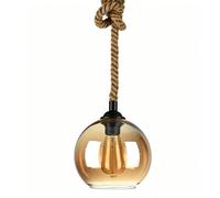 AZQOHMIS Lámpara Colgante de Globo de Cristal con Cuerda de cáñamo Vintage, Estilo Industrial, araña de Estilo rústico, lámpara de Techo para cafetería, Comedor o Bar (ámbar).