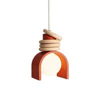 AZQOHMIS Lámpara Colgante geométrica Moderna con Anillo de Madera de Terracota, lámpara de Techo contemporánea de un Solo Globo para Sala de Estar, Dormitorio y Comedor (Naranja).