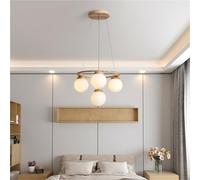 AZQOHMIS Lámpara Colgante LED de Madera, araña para Comedor, decoración Moderna de Cocina, Loft, Sala de Estar, Dormitorio, Luces Colgantes de Bola de Cristal, Elegantes (Natural, 4 Cabezales)