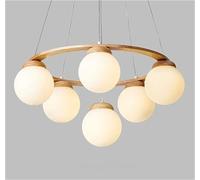 AZQOHMIS Lámpara Colgante LED de Madera, araña para Comedor, decoración Moderna de Cocina, Loft, Sala de Estar, Dormitorio, Luces Colgantes de Bola de Cristal, Elegantes (Natural, 6 Cabezales)