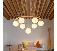 AZQOHMIS Lámpara Colgante LED de Madera, araña para Comedor, decoración Moderna de Cocina, Loft, Sala de Estar, Dormitorio, Luces Colgantes de Bola de Cristal, Elegantes (Natural, 7 Cabezales)