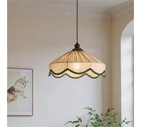 AZQOHMIS Lámpara Colgante rústica de Tela, araña Colgante de Madera Vintage, lámpara de Techo LED Estilo Granja con Pantalla de Tela, Elegante (luz Natural)