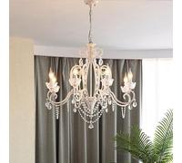 AZQOHMIS Lámpara de araña de Cristal Blanco Estilo Retro Vintage, lámpara Colgante de Lujo con Luces LED, luminarias Elegantes (luz Tricolor, 8 Luces)