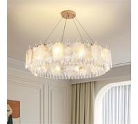 AZQOHMIS Lámpara de araña de Cristal Estilo Crema francés, lámpara Colgante de Cristal con Forma de Hoja de Lujo, iluminación de Techo Moderna, lámparas de araña Elegantes (luz cálida, D80CM)