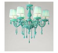 AZQOHMIS Lámpara de araña Europea de Cristal Azul para Interiores, lámparas Colgantes para Dormitorio, luminarias Modernas para Cocina (luz de Tres Colores, con Pantalla).