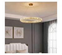 AZQOHMIS Lámpara de araña LED Redonda de Lujo de Acero Inoxidable con Cristal, Estilo nórdico Dorado, con un Solo Anillo, Ideal para restaurantes contemporáneos (Blanco cálido, 30 cm de diámetro).