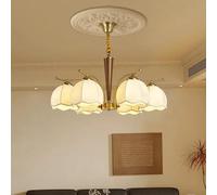 AZQOHMIS Lámpara de araña Vintage Americana de 5 Luces con diseño Floral y Colgante de Tela, Estilo Retro, para Sala de Estar (Blanco cálido, 6 Luces).