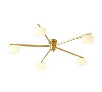 AZQOHMIS Lámpara de Techo Moderna de 3/5 Luces con Globo de latón y Cristal, Montaje semiempotrado, iluminación Lineal para Sala de Estar y Dormitorio (Dorado, 5 Luces)