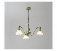 AZQOHMIS Lámparas Colgantes de Cristal Creativas con diseño de Flor Color Crema Francesa, lámpara de araña LED Nordic Lily para Sala de Estar y Cocina (Verde, 3 Cabezales)