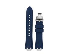AZSHIW Adaptador de correa de reloj de caucho y acero inoxidable for hombre, compatible con reloj MAURICE LACROIX AIKON AI6008 AI6007 AI6038, correa de silicona suave modificada.(Blue-silver Folding,F