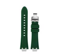 AZSHIW Adaptador de correa de reloj de caucho y acero inoxidable for hombre, compatible con reloj MAURICE LACROIX AIKON AI6008 AI6007 AI6038, correa de silicona suave modificada.(Green-silver Folding,