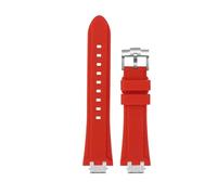 AZSHIW Adaptador de correa de reloj de caucho y acero inoxidable for hombre, compatible con reloj MAURICE LACROIX AIKON AI6008 AI6007 AI6038, correa de silicona suave modificada.(Red-silver pin,For AI