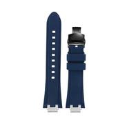 AZSHIW Adaptador de correa de reloj de caucho y acero inoxidable for hombre, compatible con reloj MAURICE LACROIX AIKON AI6008 AI6007 AI6038, correa de silicona suave modificada.(Blue-black Folding,Fo