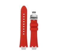 AZSHIW Adaptador de correa de reloj de caucho y acero inoxidable for hombre, compatible con reloj MAURICE LACROIX AIKON AI6008 AI6007 AI6038, correa de silicona suave modificada.(Red-silver Folding,Fo