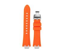 AZSHIW Adaptador de correa de reloj de caucho y acero inoxidable for hombre, compatible con reloj MAURICE LACROIX AIKON AI6008 AI6007 AI6038, correa de silicona suave modificada.(Orange silverFolding,