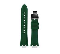 AZSHIW Adaptador de correa de reloj de caucho y acero inoxidable for hombre, compatible con reloj MAURICE LACROIX AIKON AI6008 AI6007 AI6038, correa de silicona suave modificada.(Green-black Folding,F