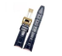 AZSHIW Compatible con correa de cuero con extremo curvado de 22 mm Compatible con la correa de reloj IWC New Portugal 7 IW500705 IW371614 Pulsera de cuero de vaca con estampado de bambú(Blue-gold B)