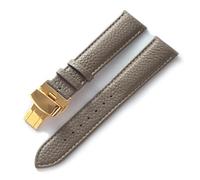 AZSHIW Compatible con correa de cuero for hombres y mujeres, hebilla de mariposa, correa de reloj de lichi suave, repuesto Tissot CK Ebolosini Longines DW(Elephant Grey Gold,18mm)