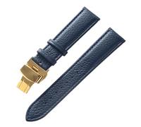 AZSHIW Compatible con correa de cuero Lychee Correa de cuero suave Correa de reloj for hombres y mujeres Azul Marrón 14 mm 16 mm 18 mm 20 mm 22 mm Accesorios for relojes(Royal blue gold,17mm)