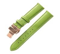 AZSHIW Compatible con Correa de Cuero Lychee Correa de Cuero Suave Correa de Reloj for Hombres y Mujeres Azul Marrón 14 mm 16 mm 18 mm 20 mm 22 mm Accesorios for Relojes(Apple Green Rose,19mm)