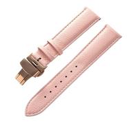 AZSHIW Compatible con correa de cuero Lychee Correa de cuero suave Correa de reloj for hombres y mujeres Azul Marrón 14 mm 16 mm 18 mm 20 mm 22 mm Accesorios for relojes(Pink rose buckle,15mm)