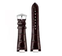 AZSHIW Compatible con correa de reloj de cuero de 25 x 13 mm + conector de acero compatible con pulsera con muesca for correa de reloj Pa-te-k Philippe Nautilus 7118 5711 5726 5712(S brown-silver)