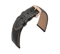 AZSHIW Compatible con correa de reloj de piel de vaca con relieve de cocodrilo, correa de reloj de 14mm, 18mm, 19mm, 20mm, 21mm y 22mm, pulsera con hebilla de acero en oro rosa(Black(Beige Line),18mm)