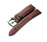 AZSHIW Compatible con correa de reloj de piel de vaca hecha a mano, correa de piel de vaca negra gris marrón cepillada de 18 19 20 21 22 mm, pulsera de cuero italiano for hombre(Maroon silver buckle,2