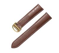 AZSHIW Compatible con correas de cuero for hombres y mujeres, en lugar de Cartier London, correa con hebilla plegable, correa London suave con guijarros(Brown gold buckle,13mm)