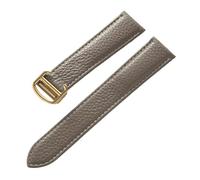 AZSHIW Compatible con correas de cuero for hombres y mujeres, en lugar de Cartier London, correa con hebilla plegable, correa London suave con guijarros(Elephant Grey Gold,18mm)