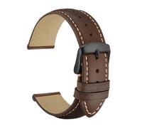 AZSHIW Compatible con correas de reloj de cuero 14mm 15mm 16mm 17mm 18mm 19mm 20mm 21mm 22mm 23mm 24mm Correa de reloj inteligente Hebilla negra(Dark Brown-WH Stitch,14mm)