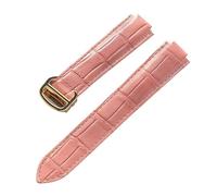 AZSHIW Compatible con el reloj de repuesto Cartier de cuero con forma de globo azul y correa plegable en relieve de piel de becerro for hombres y mujeres, grande, mediano y pequeño.(Peach pink gold,22
