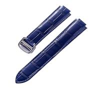 AZSHIW Compatible con el reloj de repuesto Cartier de cuero con forma de globo azul y correa plegable en relieve de piel de becerro for hombres y mujeres, grande, mediano y pequeño.(Dark blue,18X10mm)