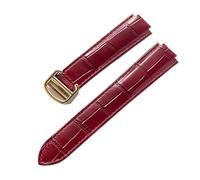 AZSHIW Compatible con el reloj de repuesto Cartier de cuero con forma de globo azul y correa plegable en relieve de piel de becerro for hombres y mujeres, grande, mediano y pequeño.(Red gold buckle,22