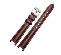 AZSHIW Compatible con Rossini 516752 616764 517784 5758G Cadena de reloj muesca Correa cuero vaca Pulsera roja Hombres Mujeres 14 mm 16 18(Brown-silver,14-7mm)