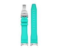 AZSHIW Compatible con Tudor Black Bay Small Monster Timing M79363 M79360 Correa de reloj de cabeza curvada con grano Correa de caucho FKM Correa de caucho fluorado 21 mm 22 mm(A-wathet-silver,21mm)
