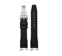 AZSHIW Compatible con Tudor Black Bay Small Monster Timing M79363 M79360 Correa de reloj de cabeza curvada con grano Correa de caucho FKM Correa de caucho fluorado 21 mm 22 mm(A-black-silver,21mm)