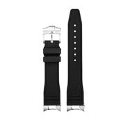 AZSHIW Compatible con Tudor Black Bay Small Monster Timing M79363 M79360 Correa de reloj de cabeza curvada con grano Correa de caucho FKM Correa de caucho fluorado 21 mm 22 mm(Black-silver,22mm)