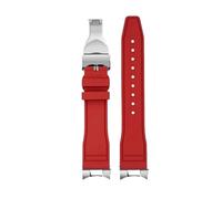 AZSHIW Compatible con Tudor Black Bay Small Monster Timing M79363 M79360 Correa de reloj de cabeza curvada con grano Correa de caucho FKM Correa de caucho fluorado 21 mm 22 mm(A-red-silver,21mm)