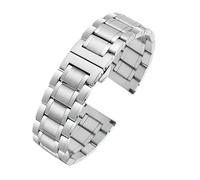 AZSHIW Correa de acero macizo unisex compatible con Longines, Tissot, Casio, Citizen, hebilla de mariposa de metal, 18 mm, 20 mm, 21 mm, 22 mm y 24 mm.(Silver,20mm)