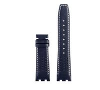 AZSHIW Correa de cuero compatible con MAURICE LACROIX AIKON serie AI6008/6007/6038, correa de tres ojos con boca cóncava-convexa modificada.(A-blue white line,AI6007)