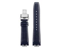 AZSHIW Correa de cuero compatible con MAURICE LACROIX AIKON serie AI6008/6007/6038, correa de tres ojos con boca cóncava-convexa modificada.(B-blue white line-S,AI6007)