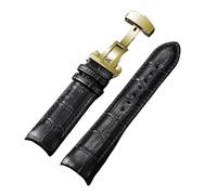 AZSHIW Correa de cuero compatible con Tissot T035 627/407/617, 22 mm, 23 mm y 24 mm, con hebilla de mariposa y extremo curvo for hombre.(Black-Gold,23mm)