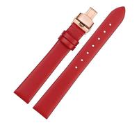 AZSHIW Correa de piel auténtica roja compatible con relojes Armani Casio for mujer, de piel de vaca suave, de 10 mm, 12 mm, 14 mm, 15 mm y 16 mm.(C red RG folding,15mm)