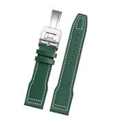 AZSHIW Correa de piel de becerro compatible con el IWC Pilots Little Prince Mark 18 Series Bronze Spitfire Fighter de 20 mm y 21 mm for hombre.(Green white-silver B,21mm)