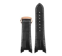 AZSHIW Correa de reloj cuero con muescas negras compatible RADO Emperor Star serie D-Star correa interfaz metal for hombre(Black white-RG)