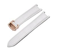 AZSHIW Correa de reloj de cuero Compatible con la serie Cartier Pasha, correa de reloj con muescas, 16 mm, 18 mm, 20 mm, for hombres y mujeres(White-rosegold,16-9mm)
