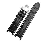 AZSHIW Correa de reloj de cuero con muescas de 20 x 11 mm y 22 x 13 mm, compatible con GC Guess Passa Lleathe, cadena de reloj impermeable for hombres y mujeres.(Black-white-silver,22x13mm)